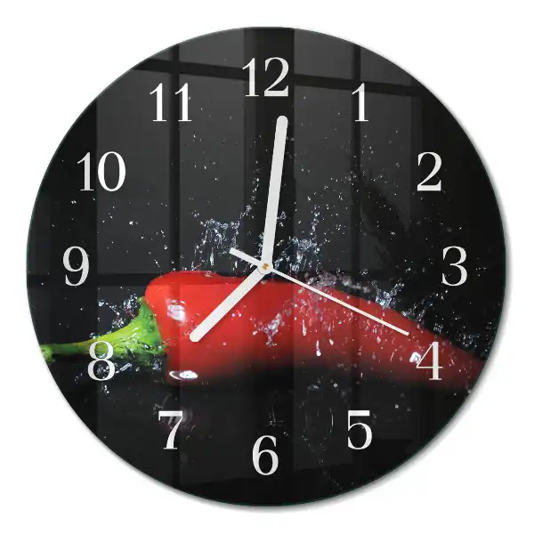 Wanduhr glas rund Chilischoten