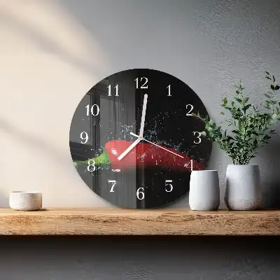 Wanduhr glas rund Chilischoten