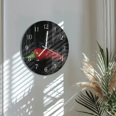 Wanduhr glas rund Chilischoten