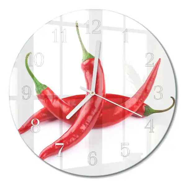 Wanduhr glas rund Chilischoten