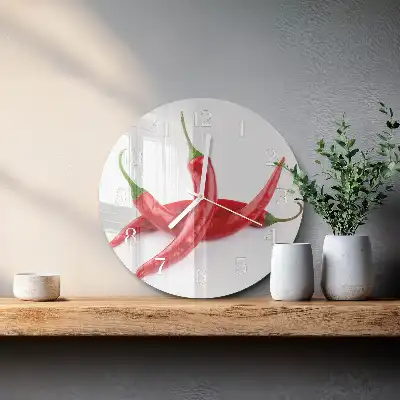 Wanduhr glas rund Chilischoten