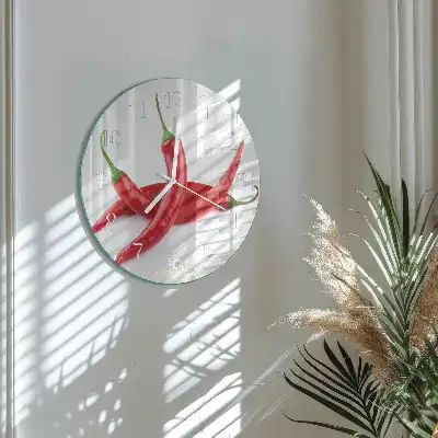 Wanduhr glas rund Chilischoten