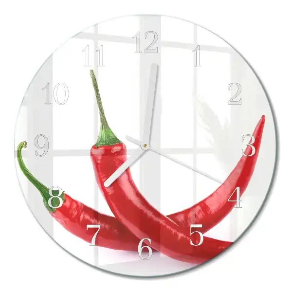 Runde wanduhr aus glas Chilischoten