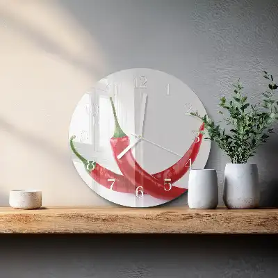 Runde wanduhr aus glas Chilischoten