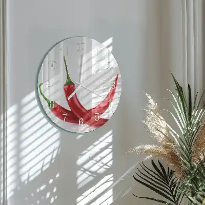 Runde wanduhr aus glas Chilischoten