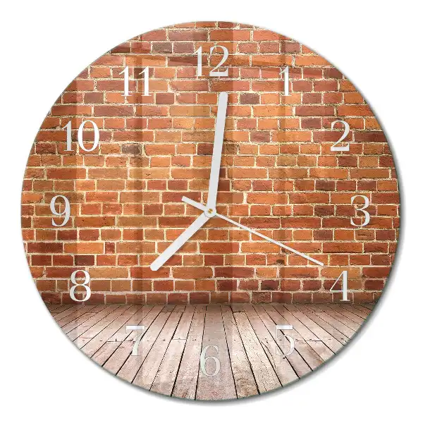 Runde wanduhr aus glas Ziegelmauer