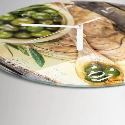 Runde wanduhr aus glas Olivenholz