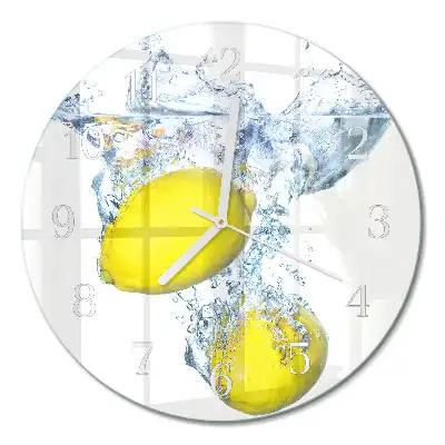 Glas wanduhr mit motiv rund Zitronen in Wasser