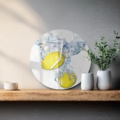 Glas wanduhr mit motiv rund Zitronen in Wasser
