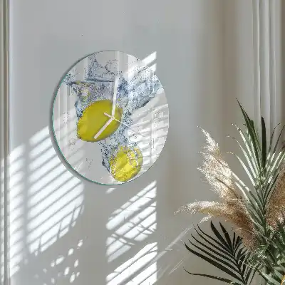Glas wanduhr mit motiv rund Zitronen in Wasser