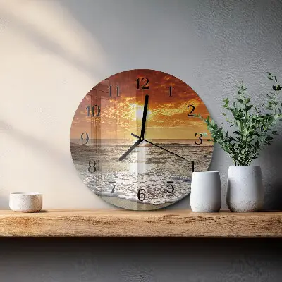Wanduhr glas rund Strand Meer