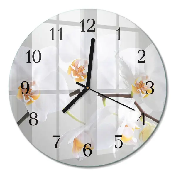 Wanduhr glas rund Orchidee