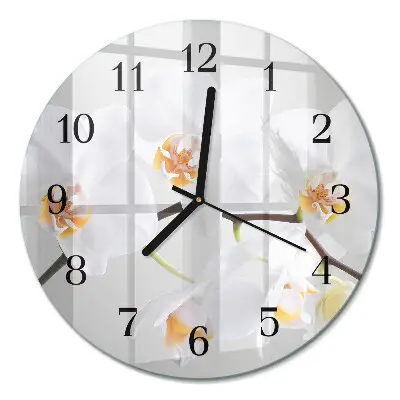 Wanduhr glas rund Orchidee