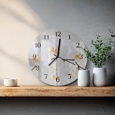 Wanduhr glas rund Orchidee
