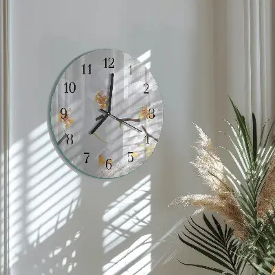 Wanduhr glas rund Orchidee