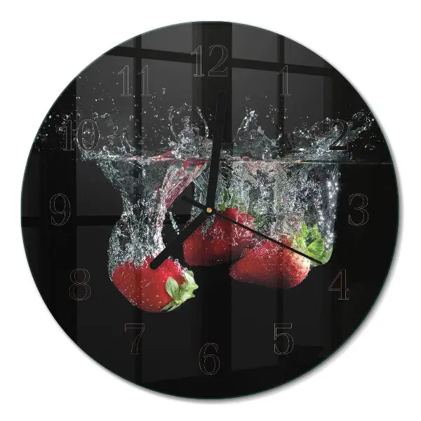 Runde wanduhr aus glas Erdbeeren