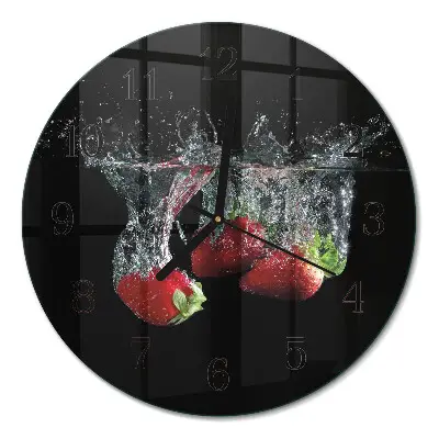 Runde wanduhr aus glas Erdbeeren