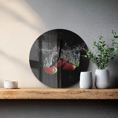 Runde wanduhr aus glas Erdbeeren