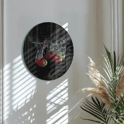 Runde wanduhr aus glas Erdbeeren