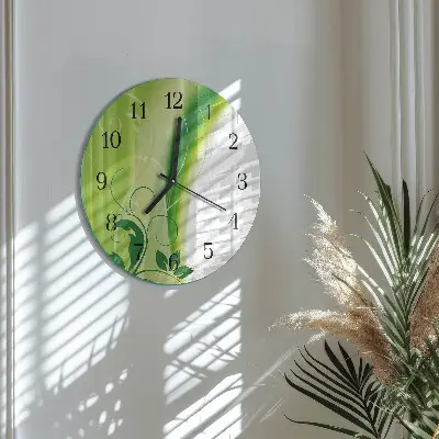 Runde wanduhr aus glas Blumenmuster