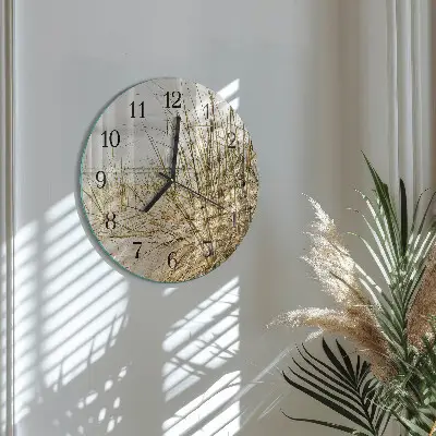 Wanduhr glas rund Strandgras