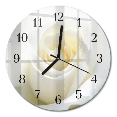 Wanduhr glas rund Weiße Rose