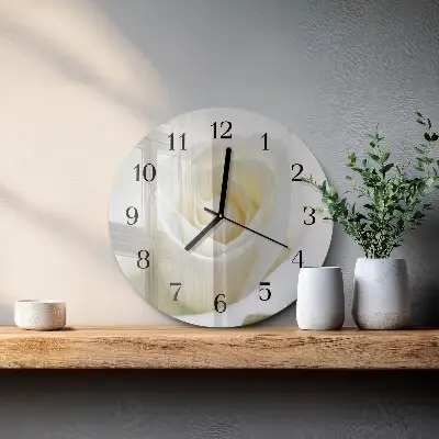 Wanduhr glas rund Weiße Rose