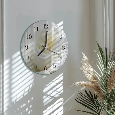 Wanduhr glas rund Weiße Rose