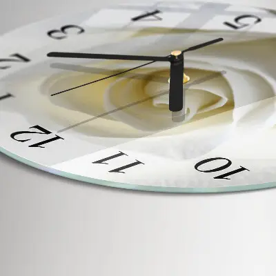 Wanduhr glas rund Weiße Rose