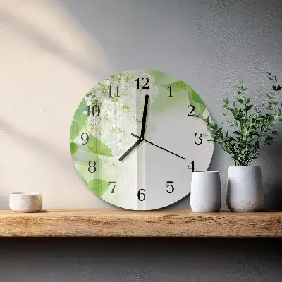 Glas wanduhr mit motiv rund Blätter