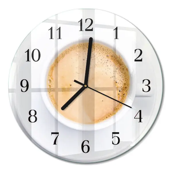 Runde wanduhr aus glas Eine Tasse Kaffee