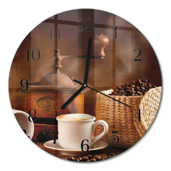 Glas wanduhr mit motiv rund Eine Tasse Kaffee