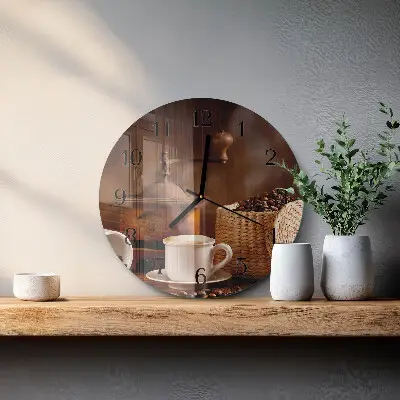 Glas wanduhr mit motiv rund Eine Tasse Kaffee