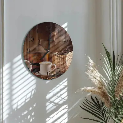 Glas wanduhr mit motiv rund Eine Tasse Kaffee