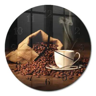 Glas wanduhr mit motiv rund Kaffeebohnen