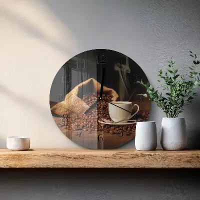 Glas wanduhr mit motiv rund Kaffeebohnen