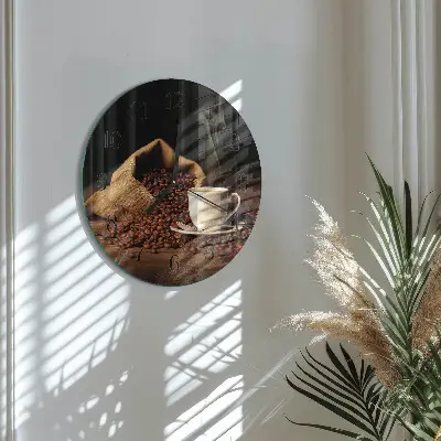 Glas wanduhr mit motiv rund Kaffeebohnen