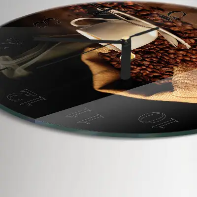 Glas wanduhr mit motiv rund Kaffeebohnen