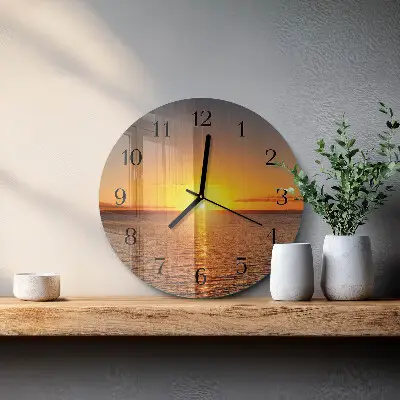 Runde wanduhr aus glas Sonnenuntergang