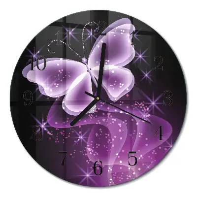 Wanduhr glas rund Schmetterling