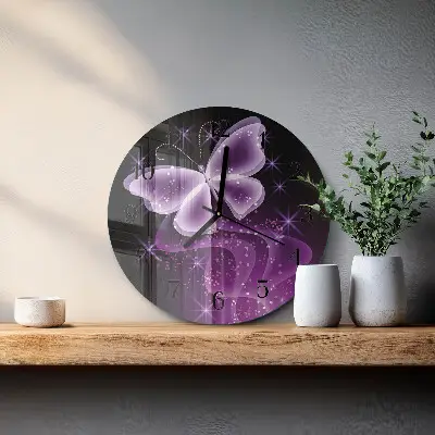 Wanduhr glas rund Schmetterling