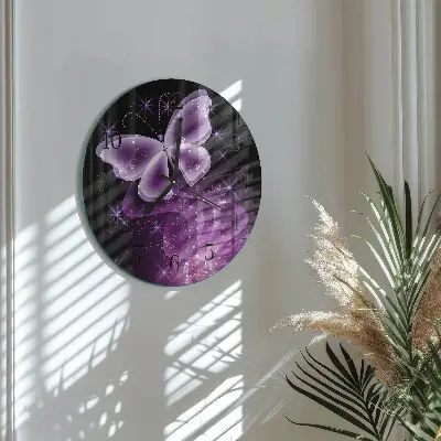 Wanduhr glas rund Schmetterling