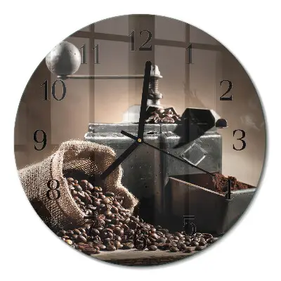 Glas wanduhr mit motiv rund Kaffeemühle