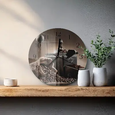Glas wanduhr mit motiv rund Kaffeemühle