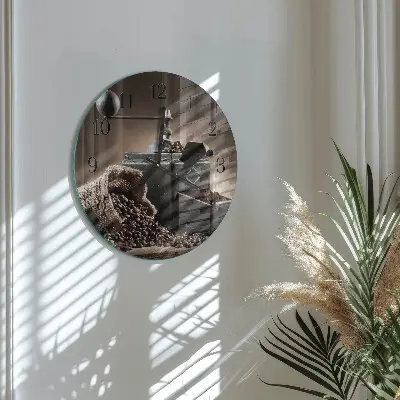 Glas wanduhr mit motiv rund Kaffeemühle