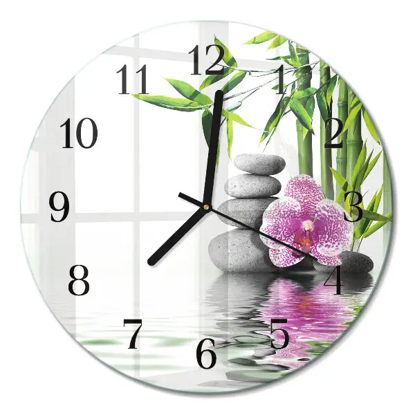 Runde wanduhr Steine ​​und Orchideen