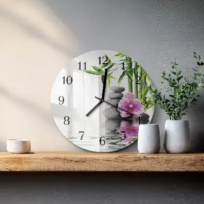 Runde wanduhr Steine ​​und Orchideen