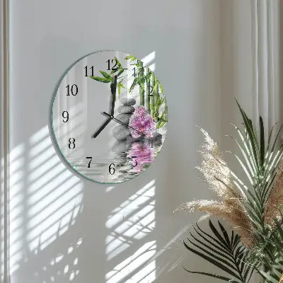 Runde wanduhr Steine ​​und Orchideen