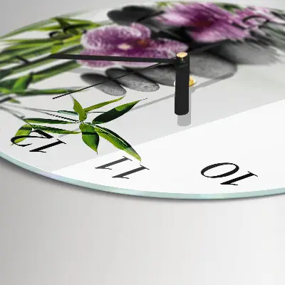 Runde wanduhr Steine ​​und Orchideen