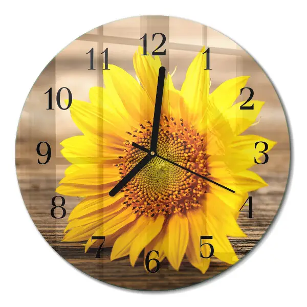Runde wanduhr aus glas Sonnenblume